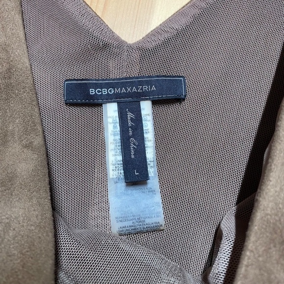 BCBGMAXAZRIA Brown Faux Suede Bodysuit Double Vee-Neck US Sz L - Picture 5 of 10